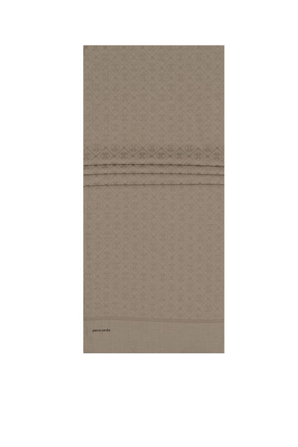 Bej Pamuk Polyester Dikdörtgen Geometrik Desenli Şal - 1