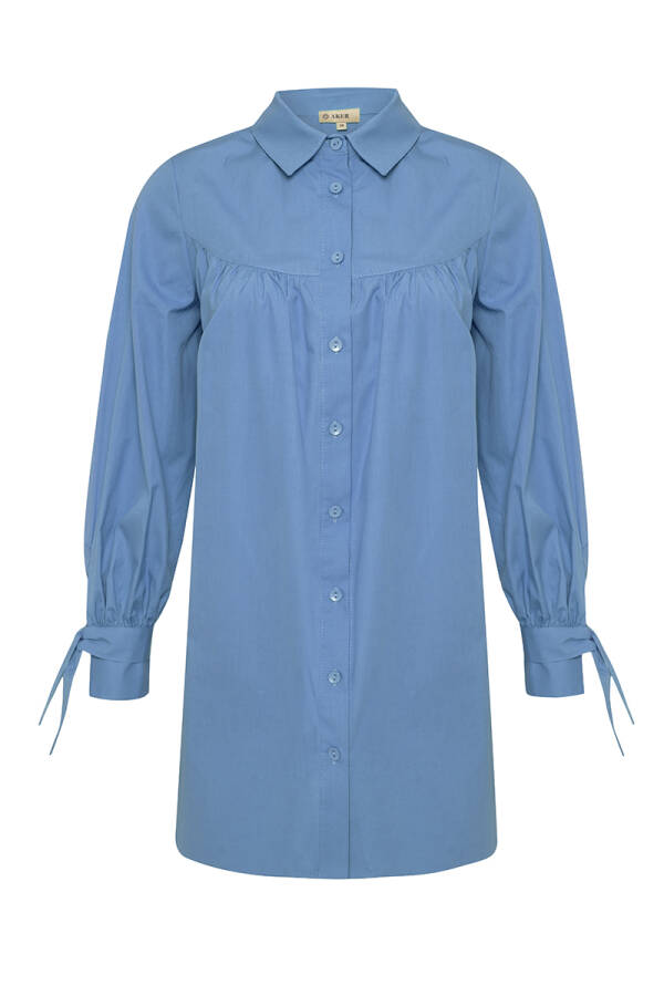 Mavi Robalı Keten Tunik - 1