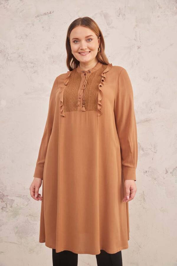 Kahverengi Robası Dantelli Tunik - 1