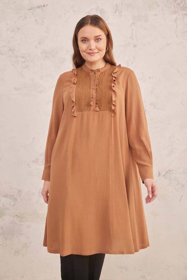 Kahverengi Robası Dantelli Tunik - 2