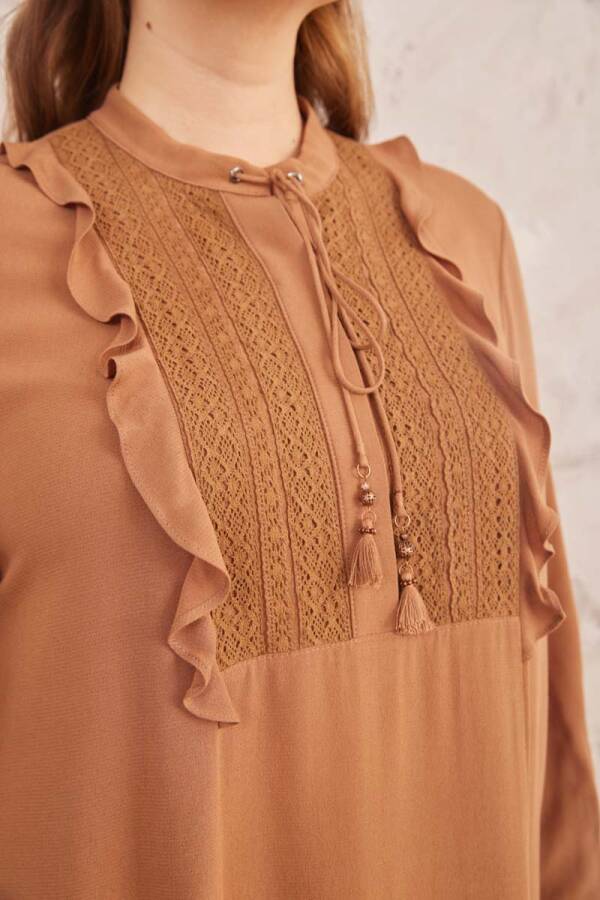 Kahverengi Robası Dantelli Tunik - 7