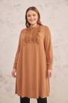 Kahverengi Robası Dantelli Tunik 
