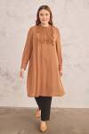 Kahverengi Robası Dantelli Tunik - 4