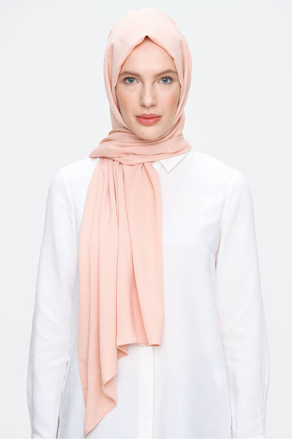 Pudra 73X190 CM Kendinden Çizgili Yünlü Şal - 1