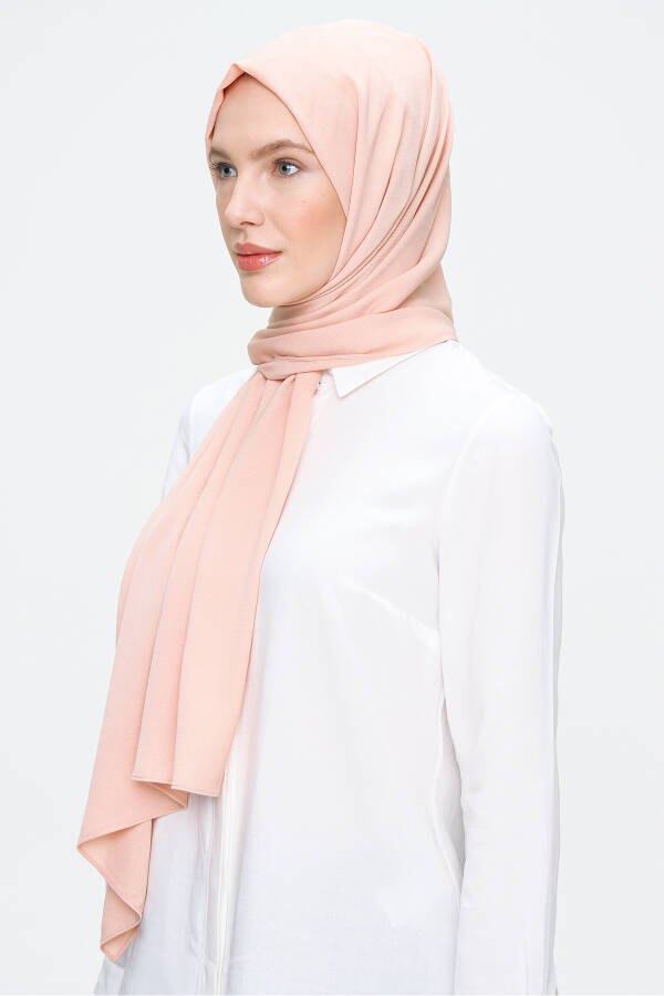 Pudra 73X190 CM Kendinden Çizgili Yünlü Şal - 2