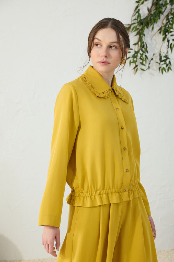 Safran Dantel Yakalı Bluz - 2