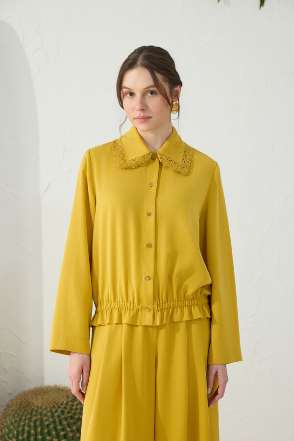 Safran Dantel Yakalı Bluz - 3