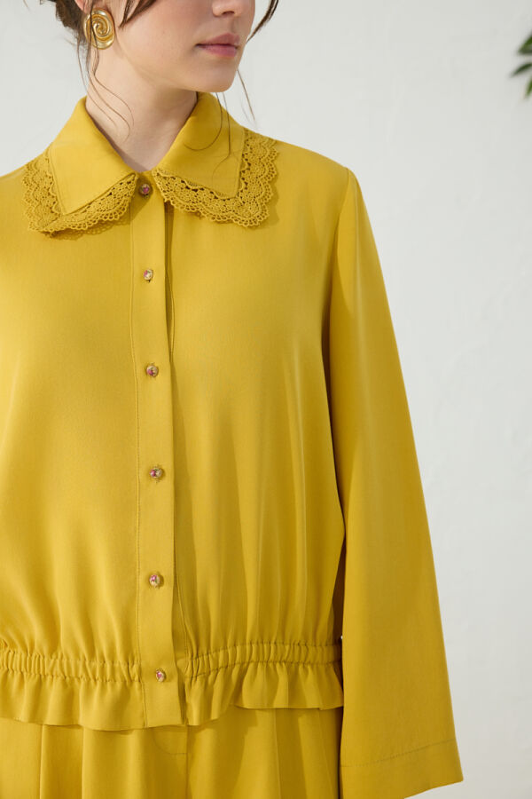 Safran Dantel Yakalı Bluz - 6