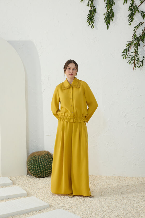 Safran Kemerli Pileli Pantolon Etek - Aker