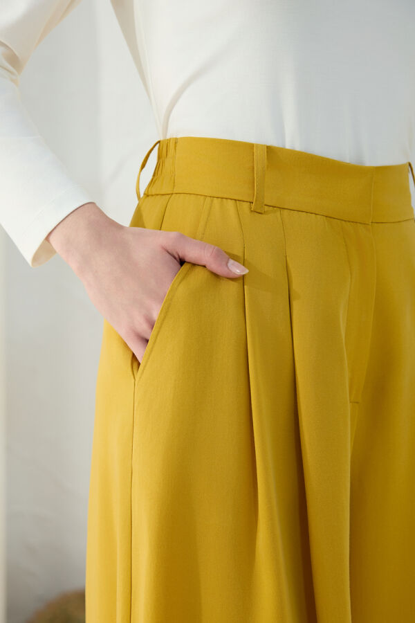 Safran Kemerli Pileli Pantolon Etek - 6