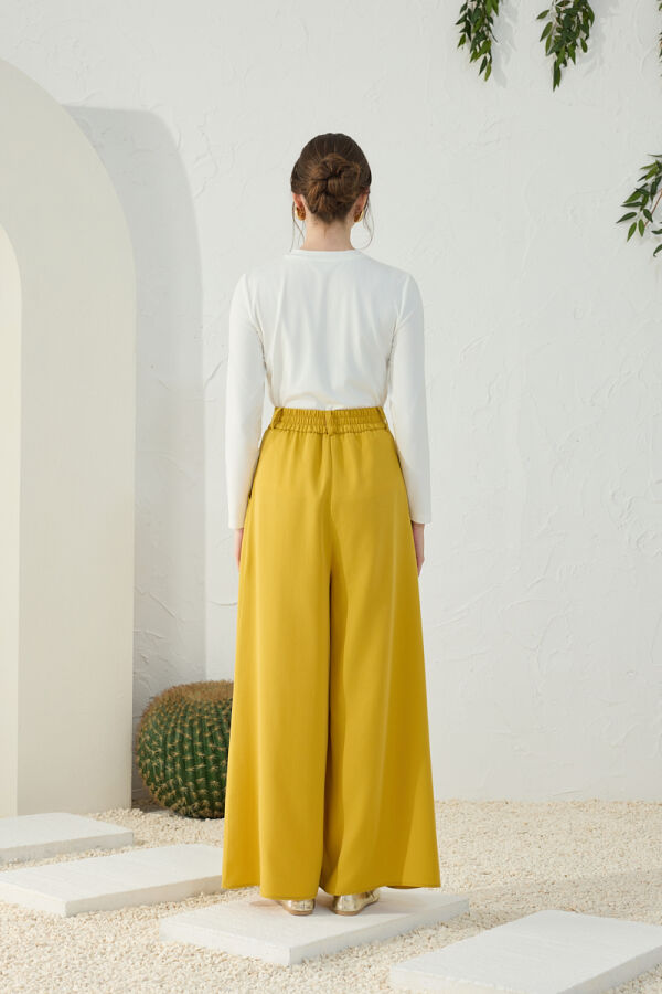 Safran Kemerli Pileli Pantolon Etek - 7