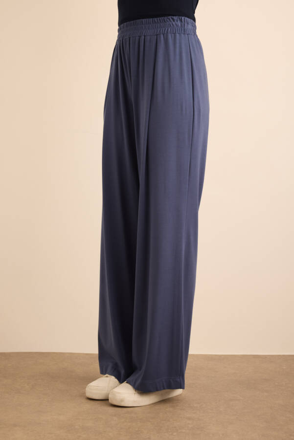Saks Beli Lastikli Örme Bol Pantolon - 3