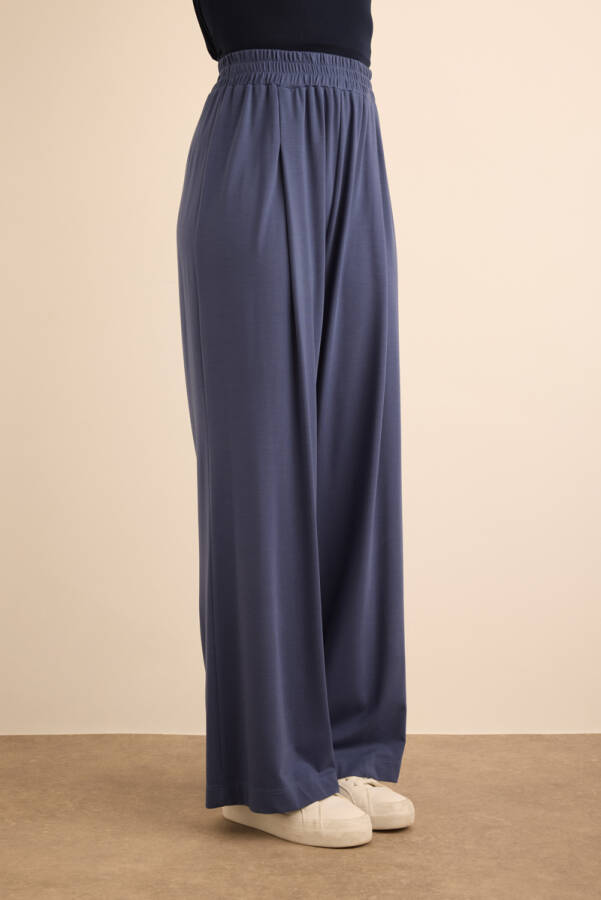 Saks Beli Lastikli Örme Bol Pantolon - 4