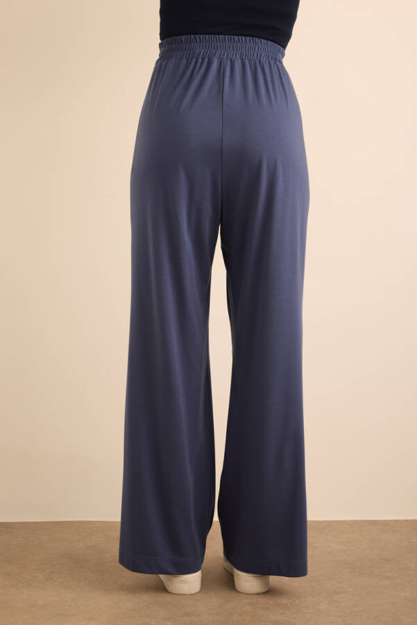 Saks Beli Lastikli Örme Bol Pantolon - 5