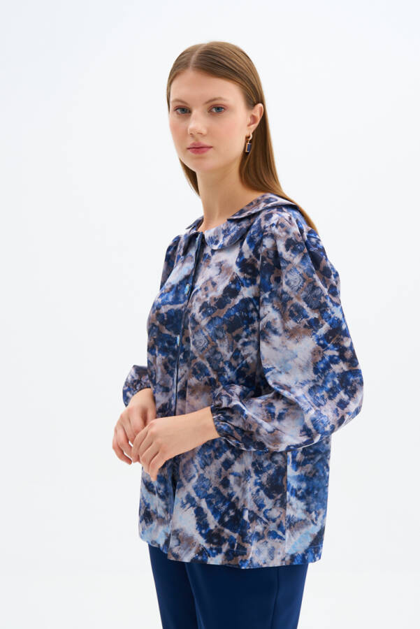 Saks Çift Yaka İşleme Detaylı Bluz - 2