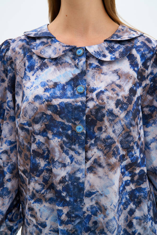 Saks Çift Yaka İşleme Detaylı Bluz - 6