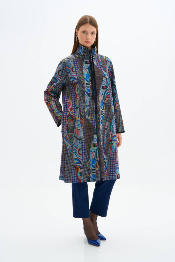 Saks Fermuarlı Desenli Spor Kap - 1