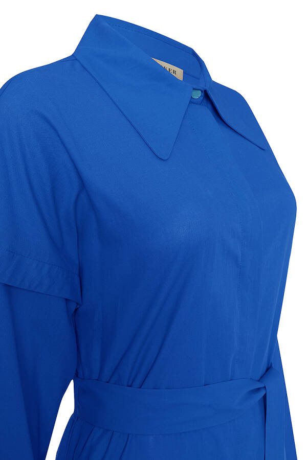 Saks Kolları Detaylı Vual Gömlek Elbise - 2