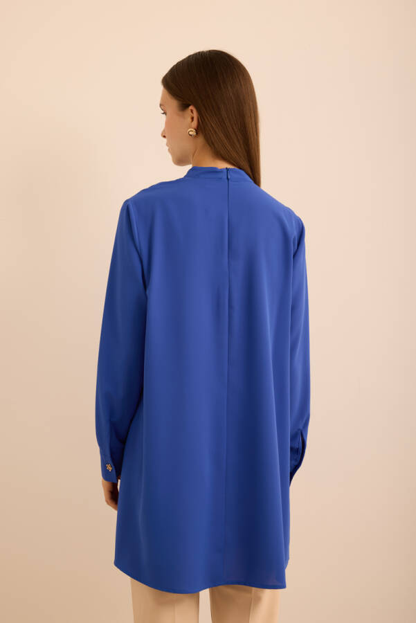 Saks Ön Göğüs Kısmı Pile ve Parça Detaylı Bluz - 6