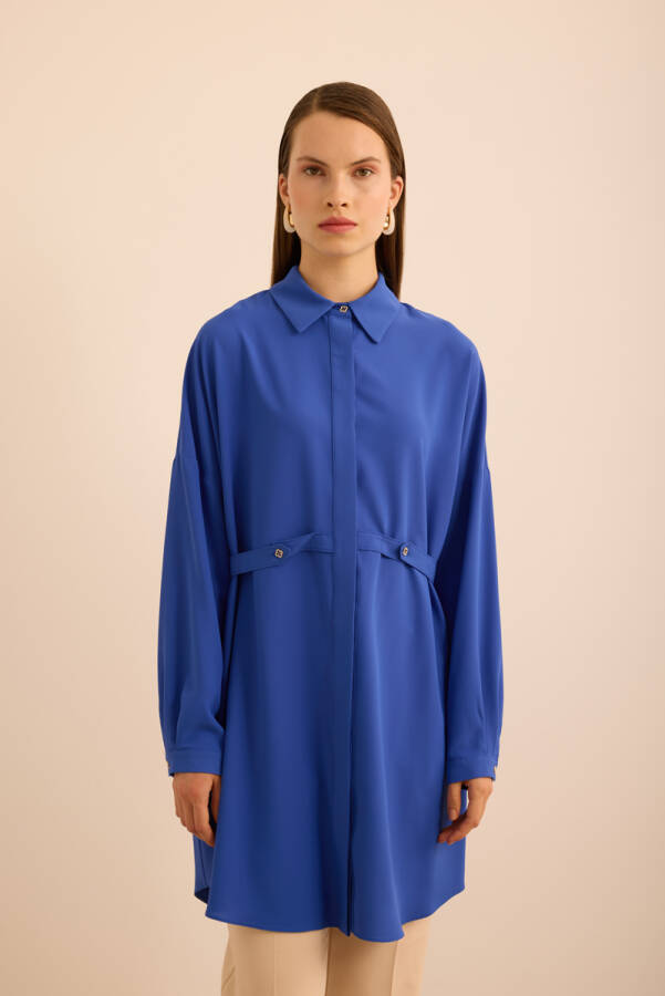 Saks Önden Apolet Detaylı Dokuma Tunik - Aker