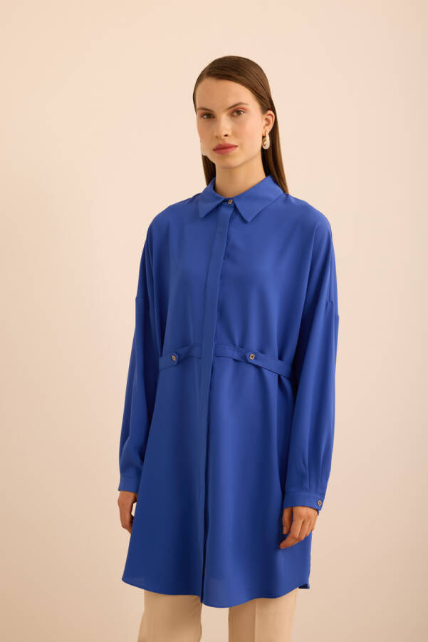 Saks Önden Apolet Detaylı Dokuma Tunik - 3