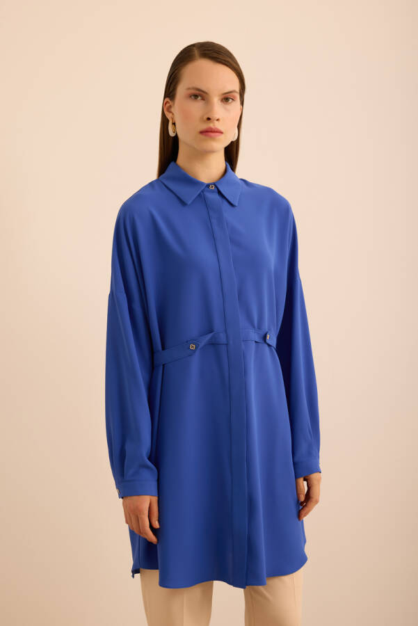 Saks Önden Apolet Detaylı Dokuma Tunik - 5