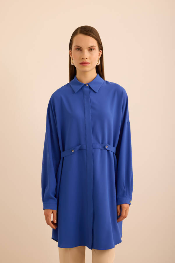 Saks Önden Apolet Detaylı Dokuma Tunik - Aker (1)