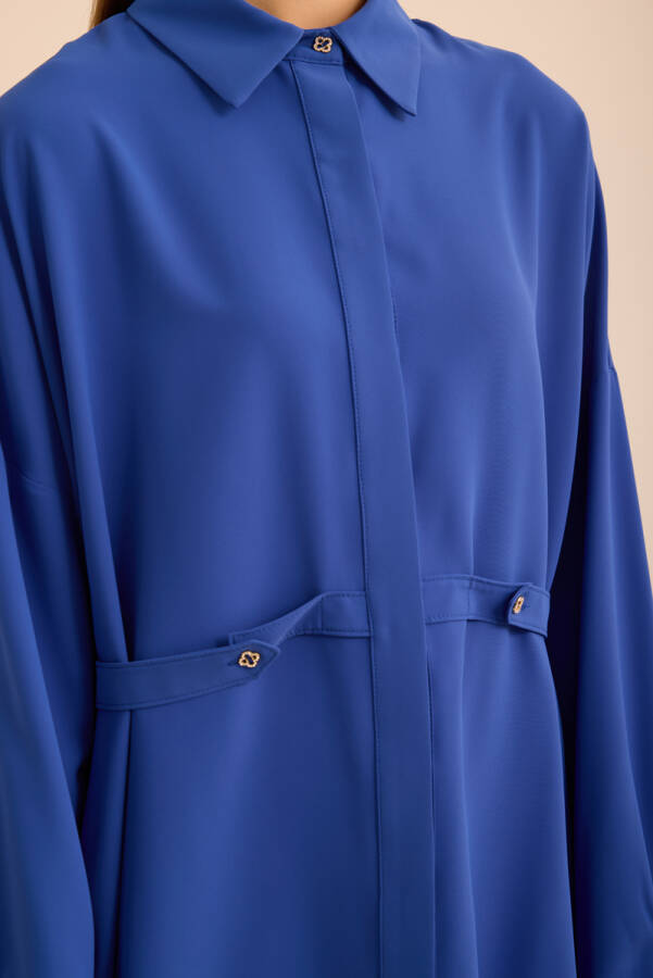 Saks Önden Apolet Detaylı Dokuma Tunik - 6