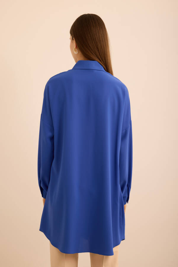 Saks Önden Apolet Detaylı Dokuma Tunik - 7
