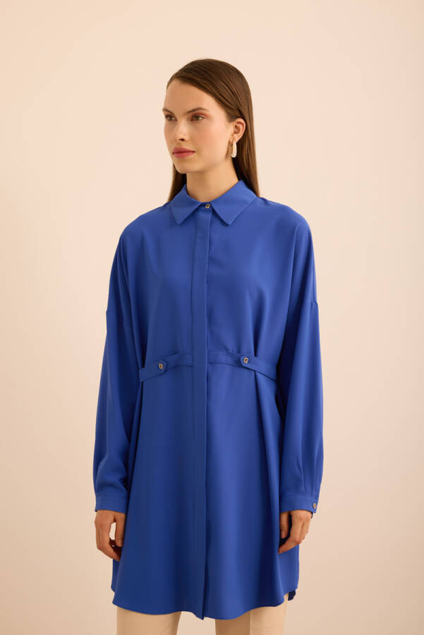 Saks Önden Apolet Detaylı Dokuma Tunik - 4