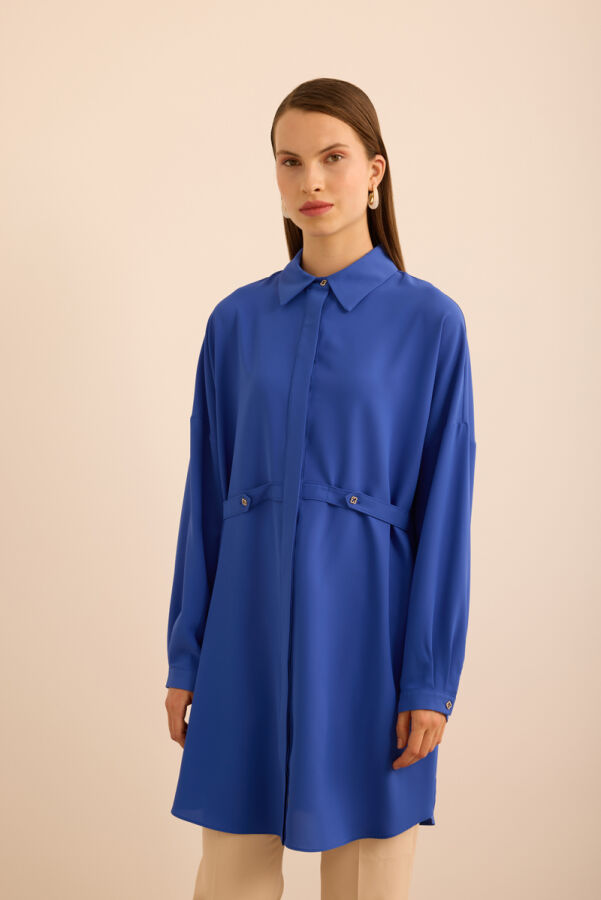 Saks Önden Apolet Detaylı Dokuma Tunik - 3