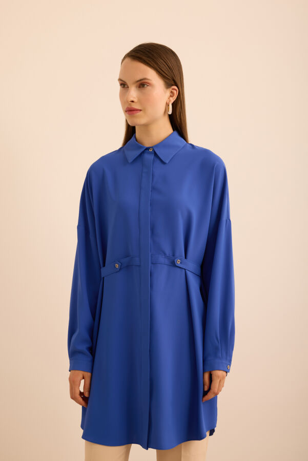 Saks Önden Apolet Detaylı Dokuma Tunik - 4