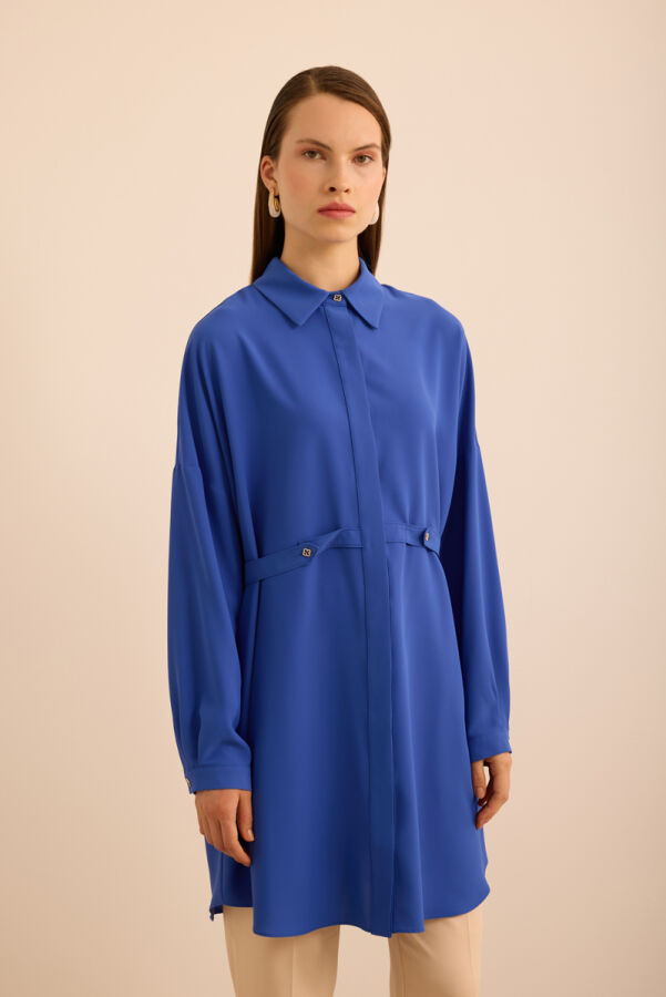 Saks Önden Apolet Detaylı Dokuma Tunik - 5