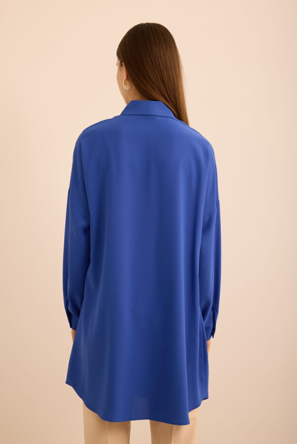 Saks Önden Apolet Detaylı Dokuma Tunik - 7