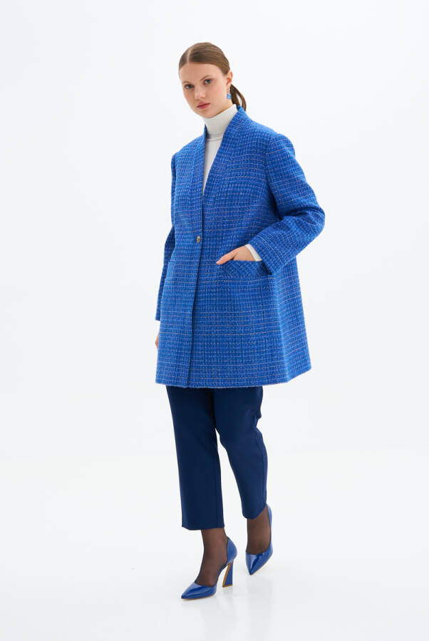 Saks Şal Yaka Ekoseli Kap - Aker