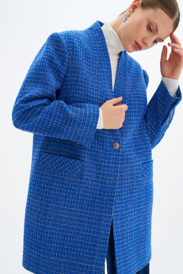 Saks Şal Yaka Ekoseli Kap - 5