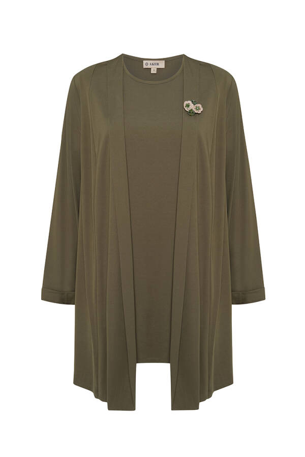 Haki Şal Yaka İçi Yarım Kollu Tween Set - 1