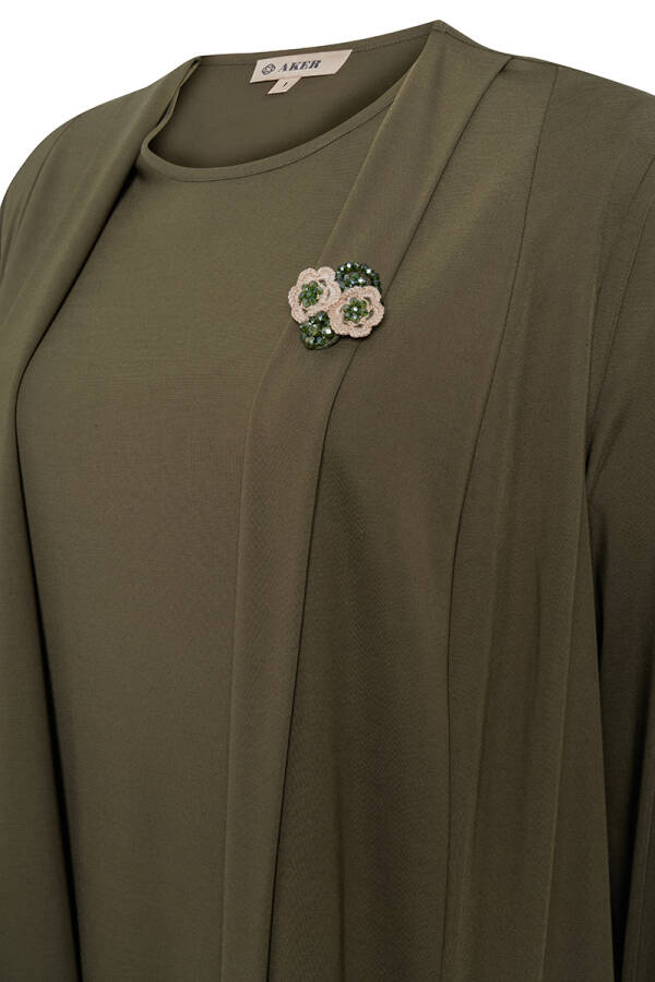 Haki Şal Yaka İçi Yarım Kollu Tween Set - 2