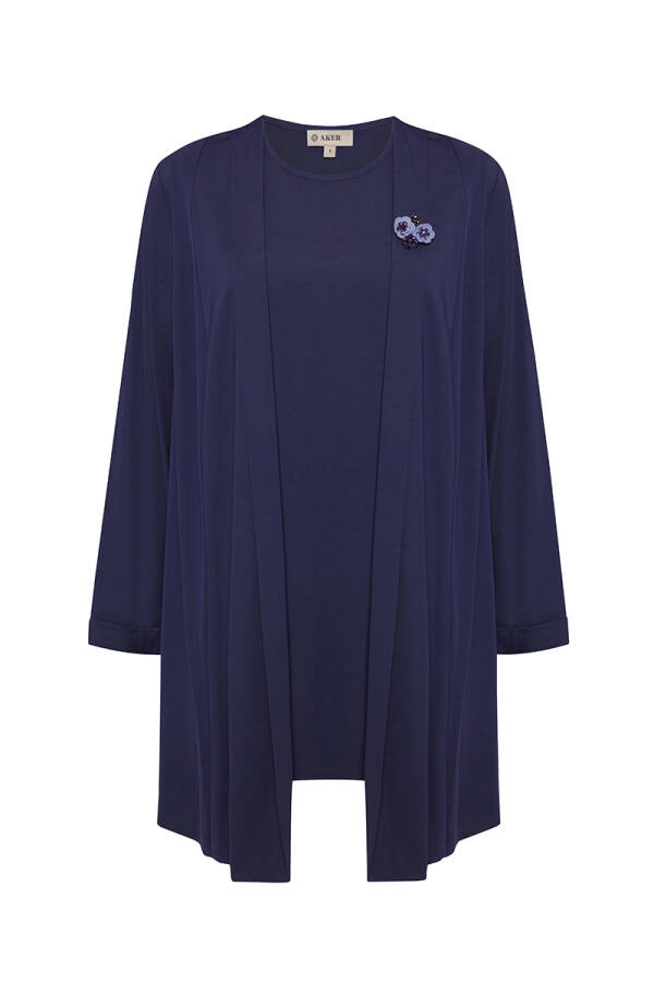 Lacivert Şal Yaka İçi Yarım Kollu Tween Set - 1