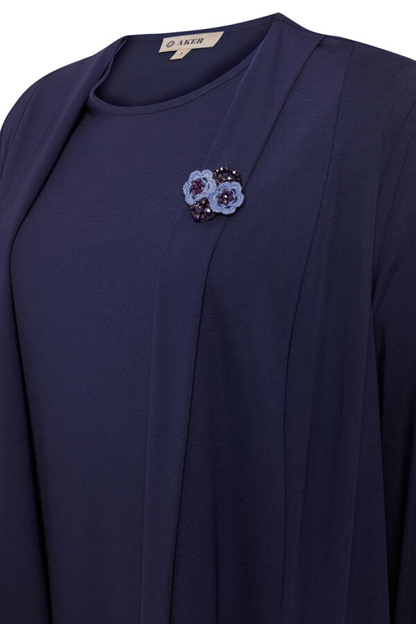 Lacivert Şal Yaka İçi Yarım Kollu Tween Set - 2