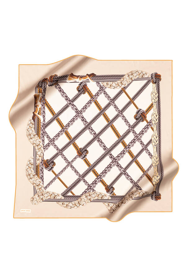 Sarı 90X90 İpek Krep Saten Eşarp - 1