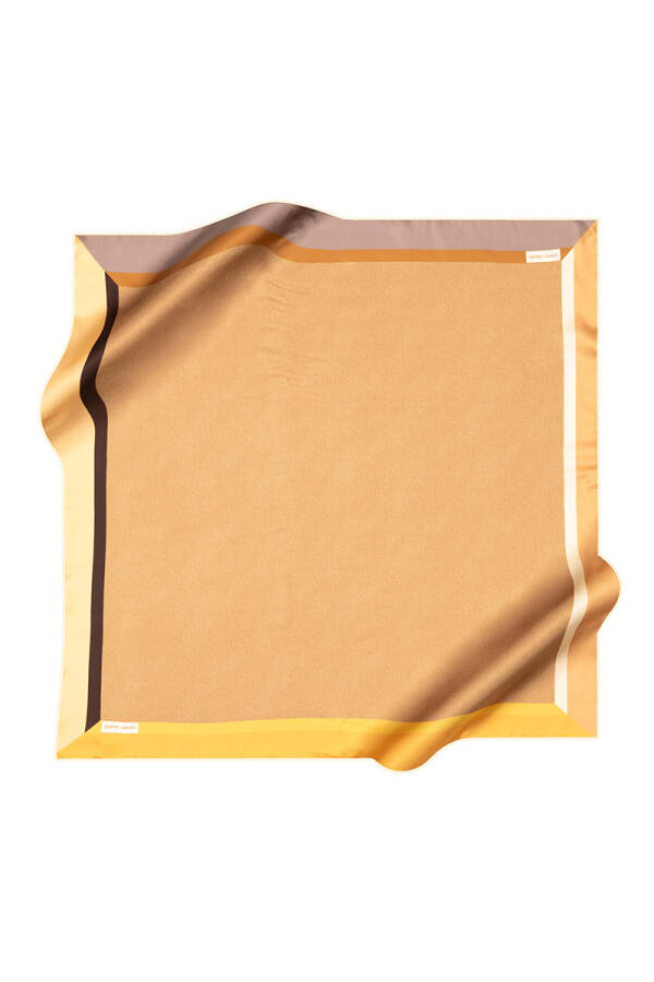 Sarı 90X90 İpek Krep Saten Eşarp - 1