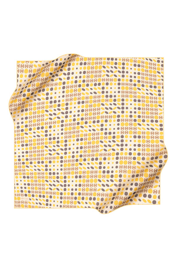 Sarı 90X90 İpek Krep Saten Eşarp - 1