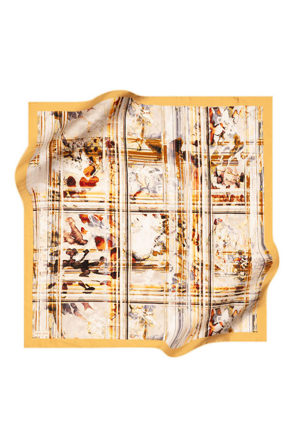 Sarı 90X90 İpek Krep Saten Eşarp - 1