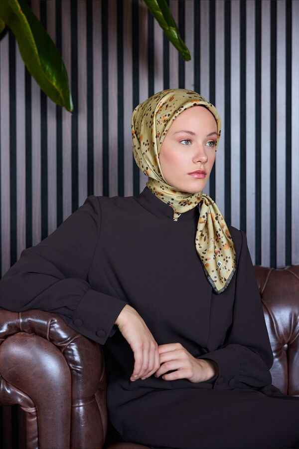 Sarı 90X90 İpek Krep Saten Eşarp - Aker