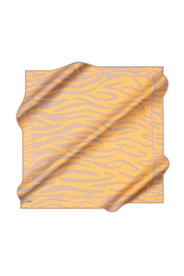 Sarı 90X90 İpek Krep Saten Eşarp - 1