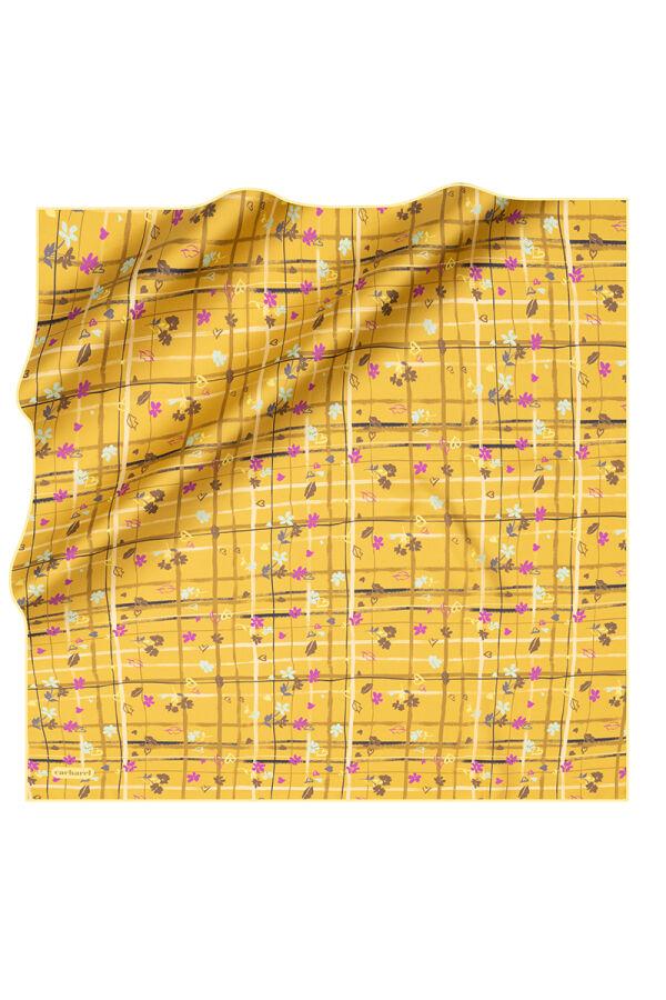 Sarı 90X90 İpek Twill Eşarp - Cacharel