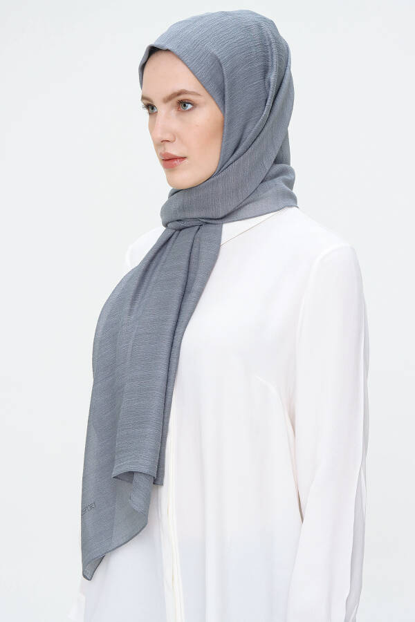 Gri 70X180 Simli Tül Şal - 3