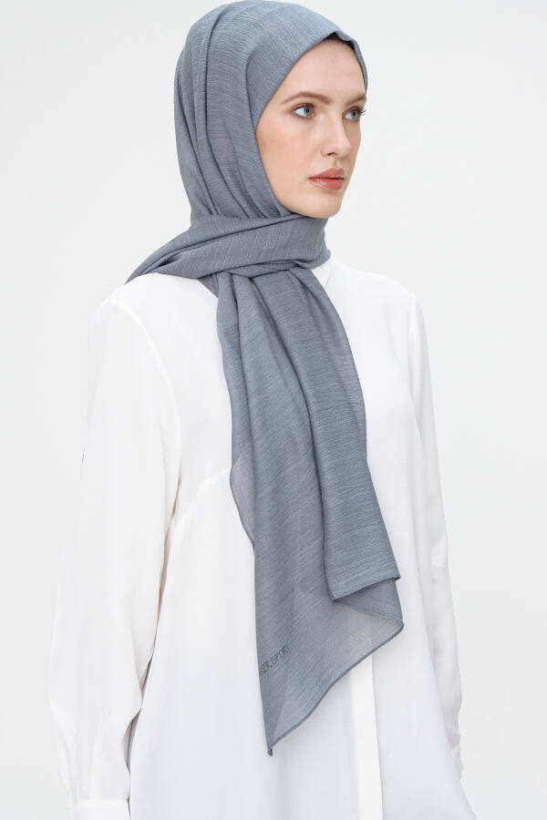 Gri 70X180 Simli Tül Şal - 4