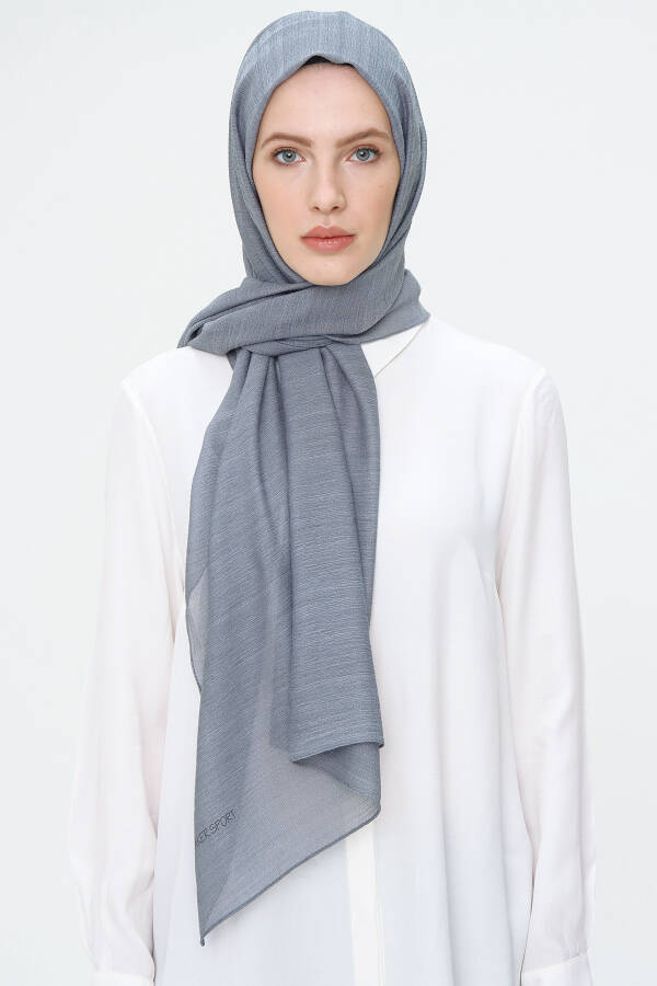 Gri 70X180 Simli Tül Şal - 2